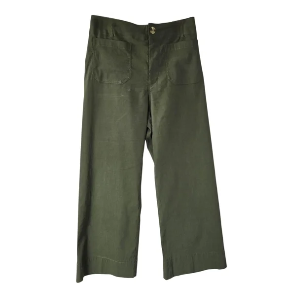 Anthropologie Maeve The Colette Crop Wide-Leg Pants Olive Green - Picture 3 of 14